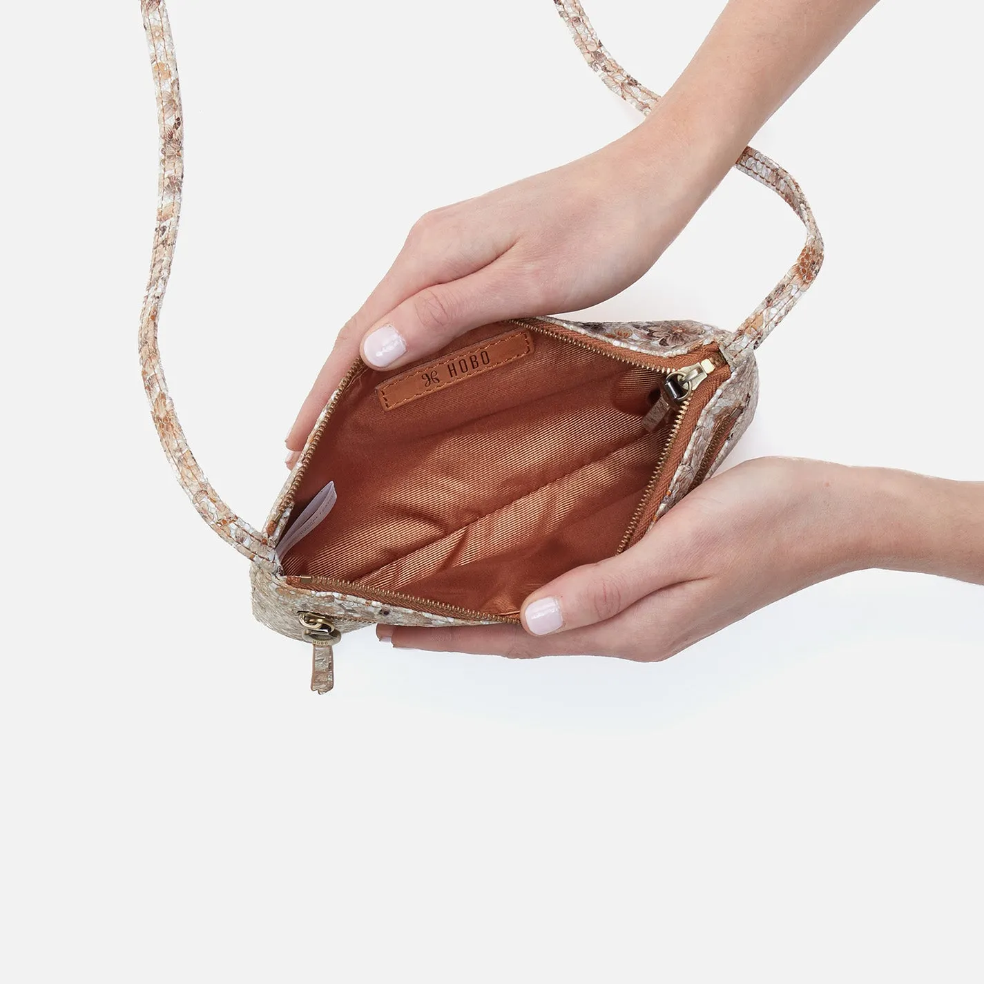 Cara Crossbody In Printed Leather - Sepia Bloom
