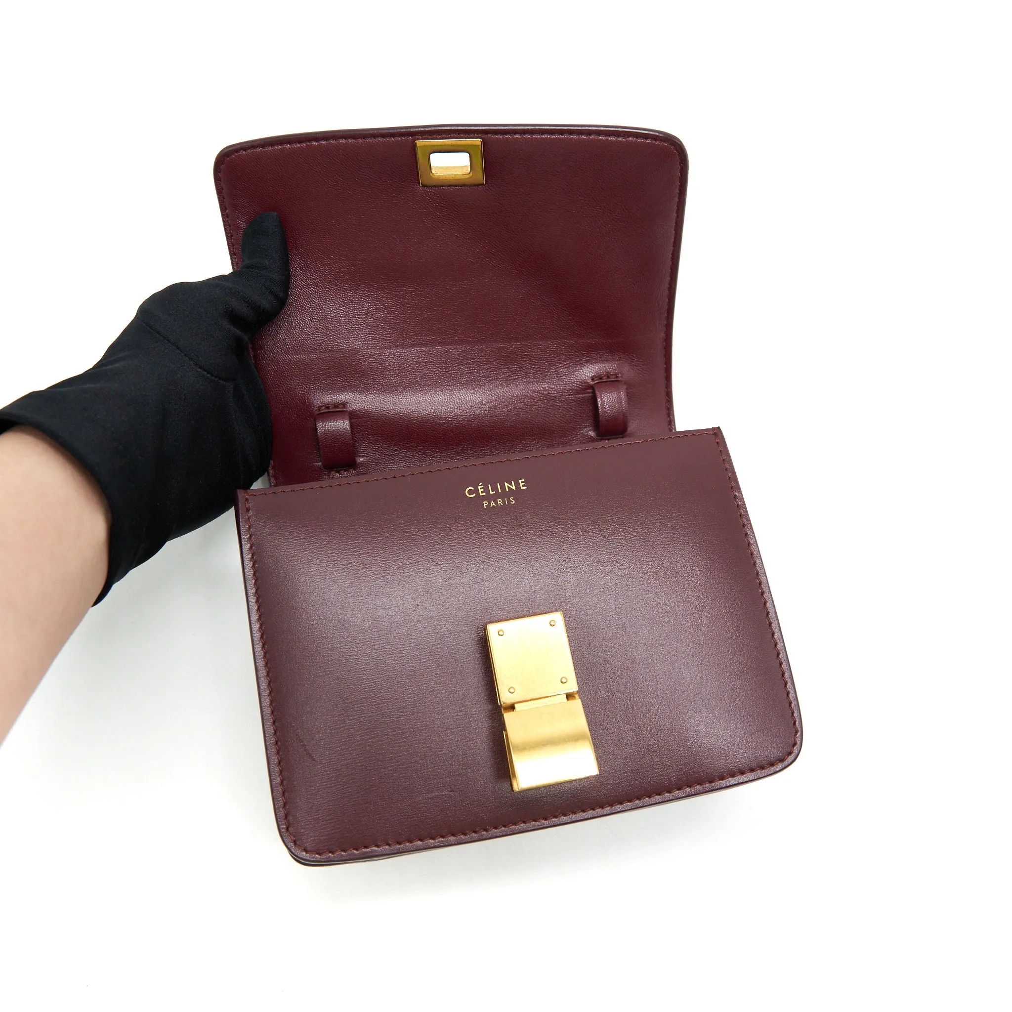 CELINE SMALL CLASSIC BAG IN BOX CALFSKIN BURGUNDY