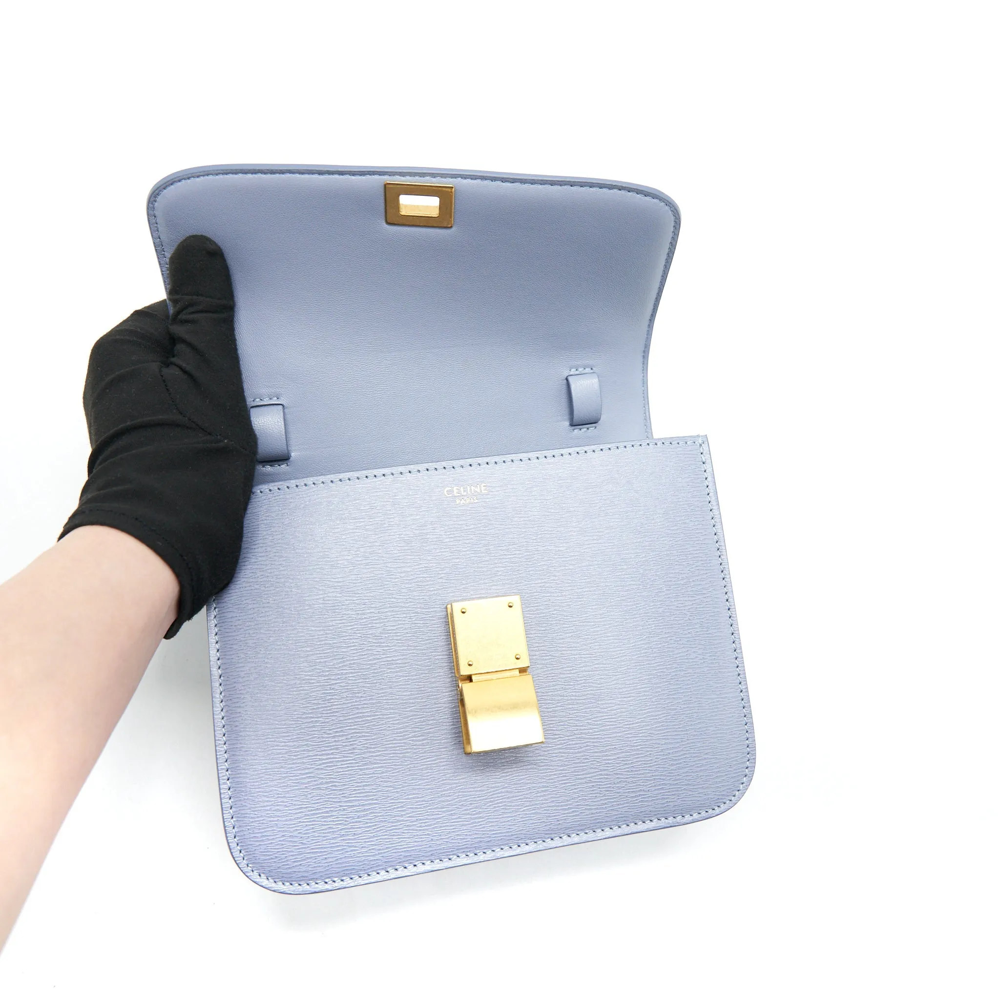 CELINE TEEN CLASSIC BAG IN CALFSKIN LIEGE ARCTIC BLUE