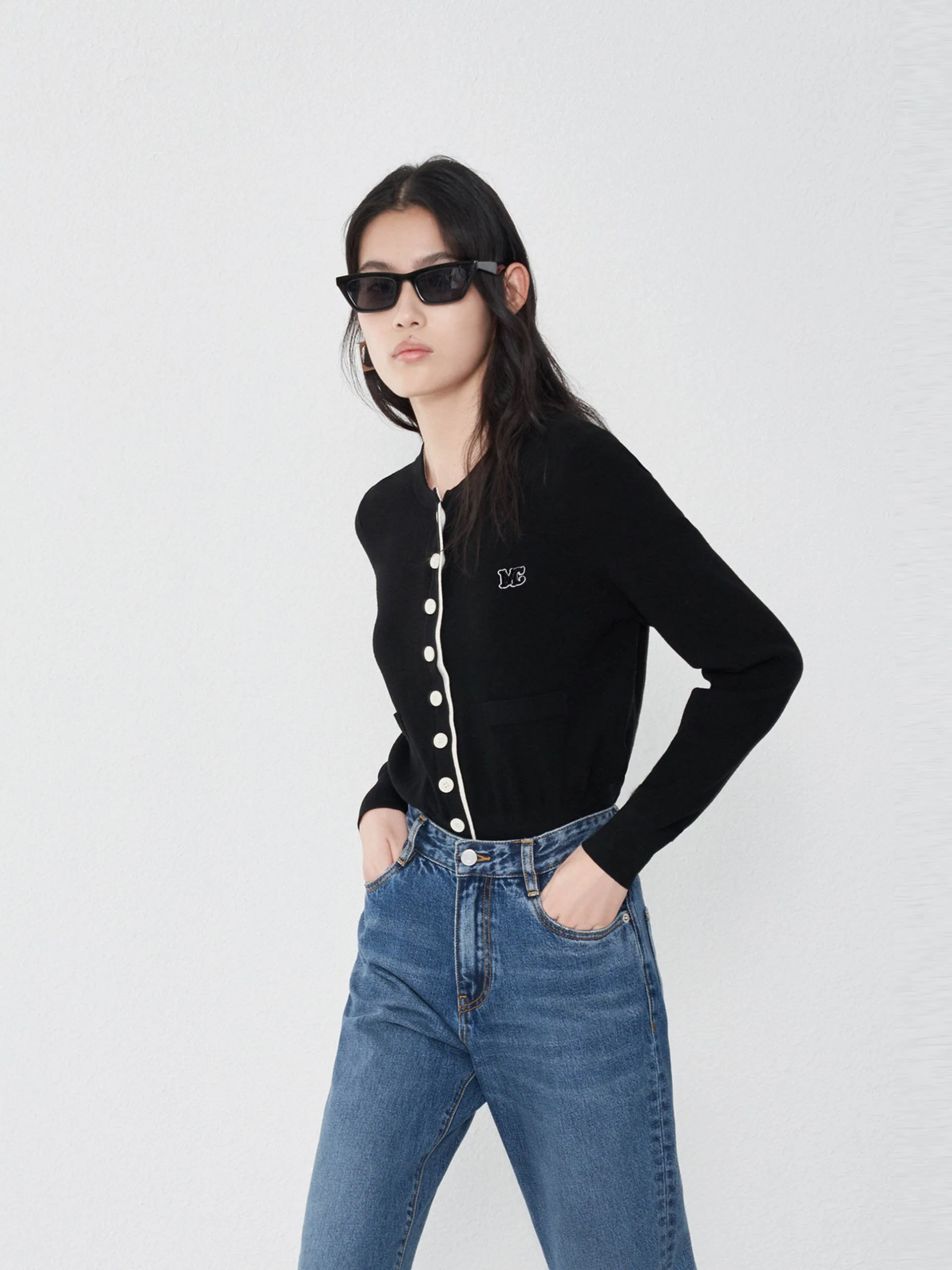 Contrast Placket Knitted Top