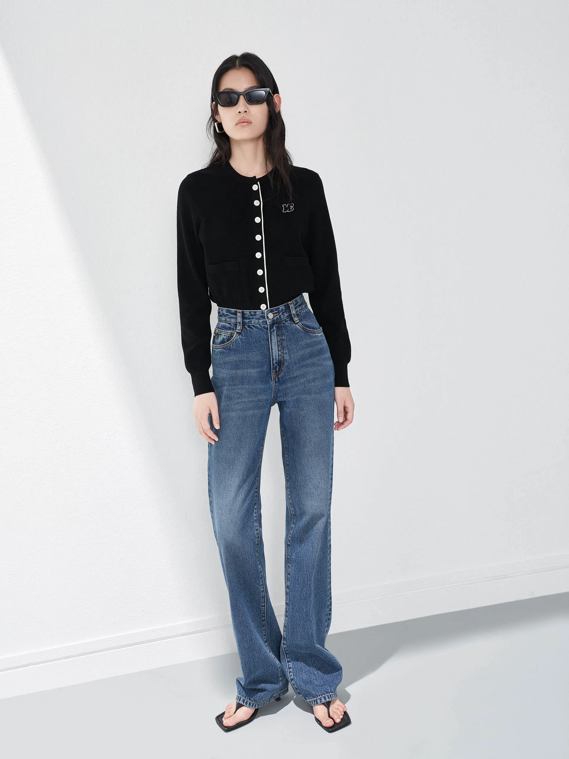 Contrast Placket Knitted Top