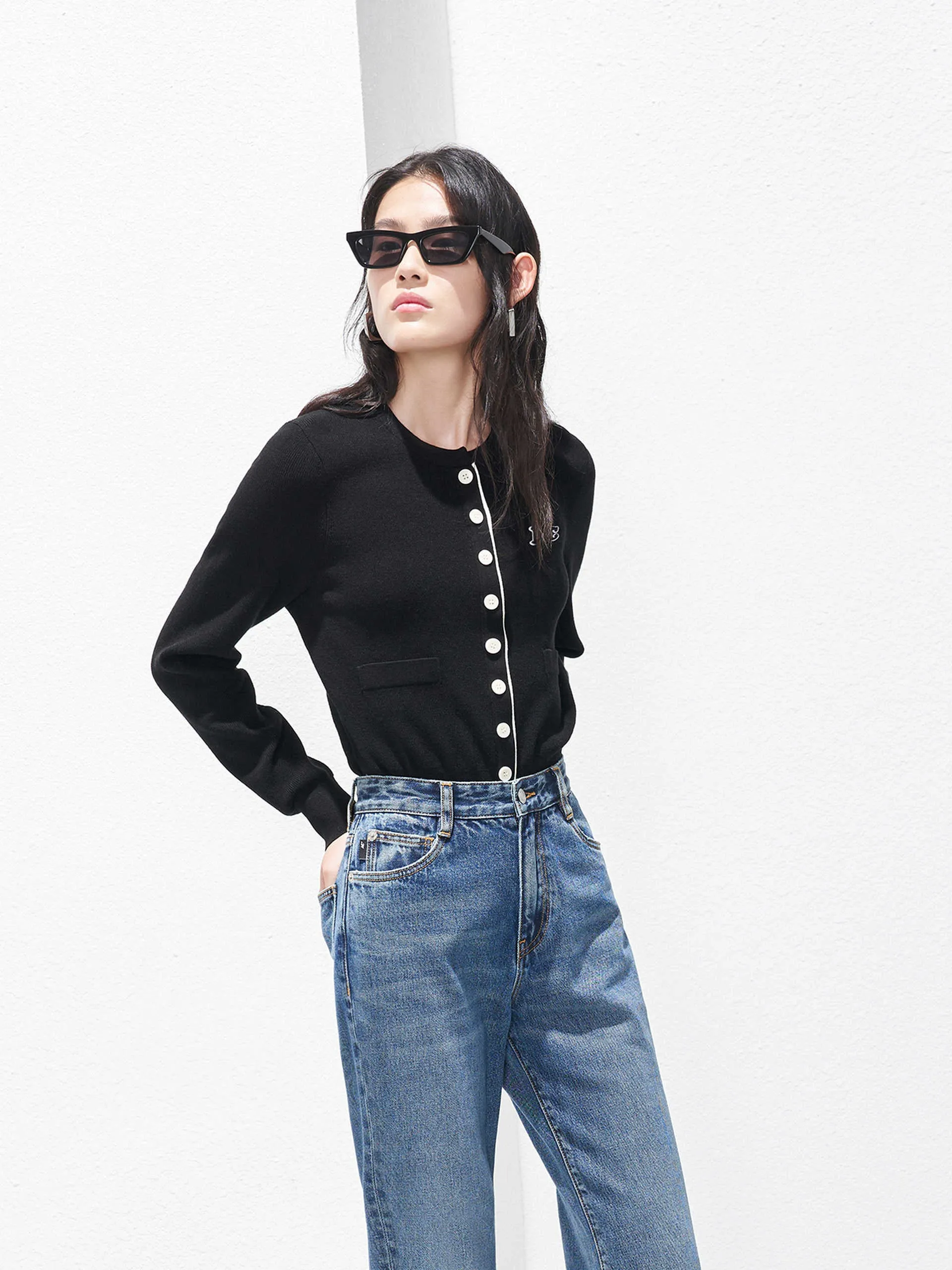 Contrast Placket Knitted Top