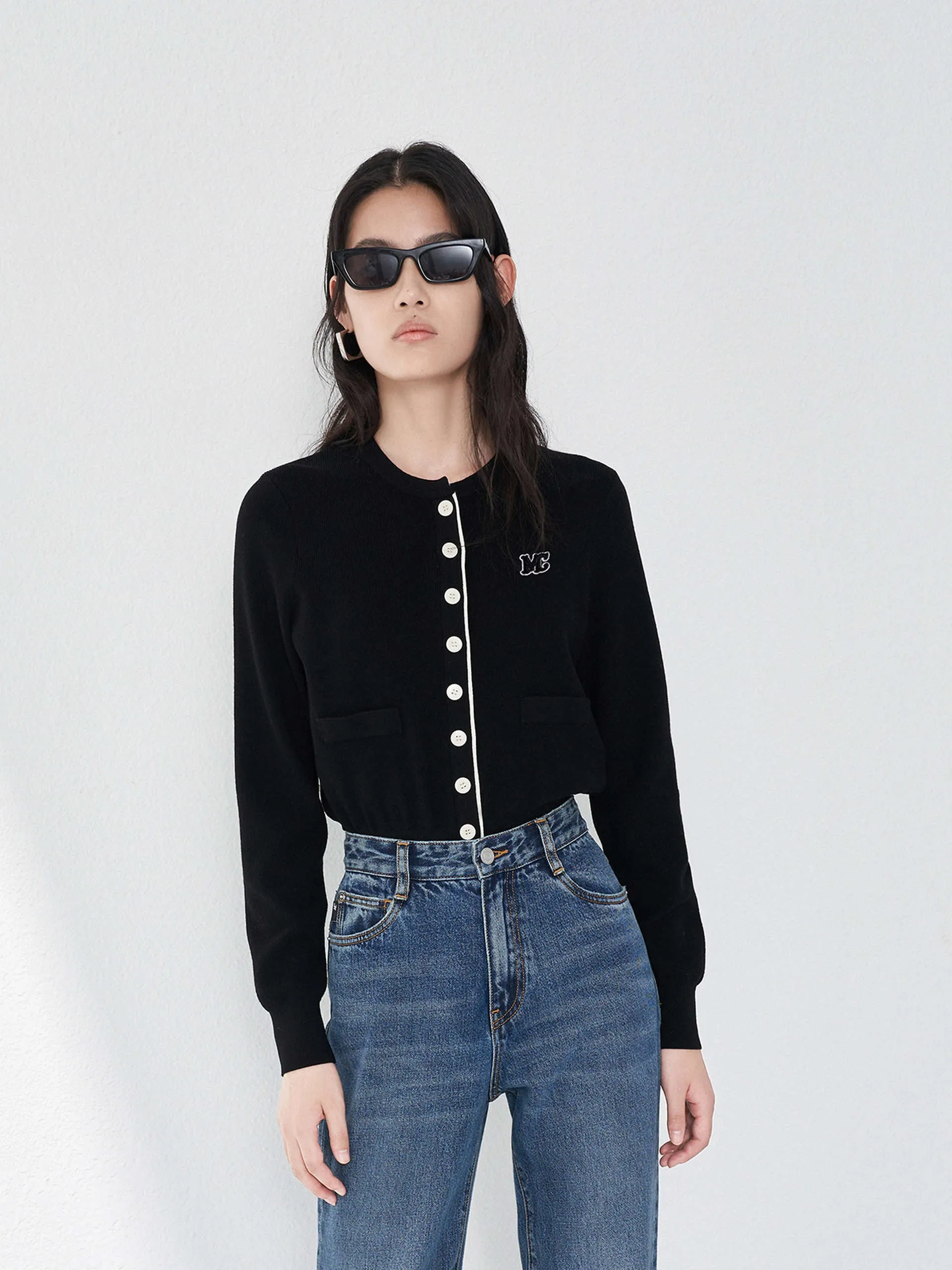 Contrast Placket Knitted Top