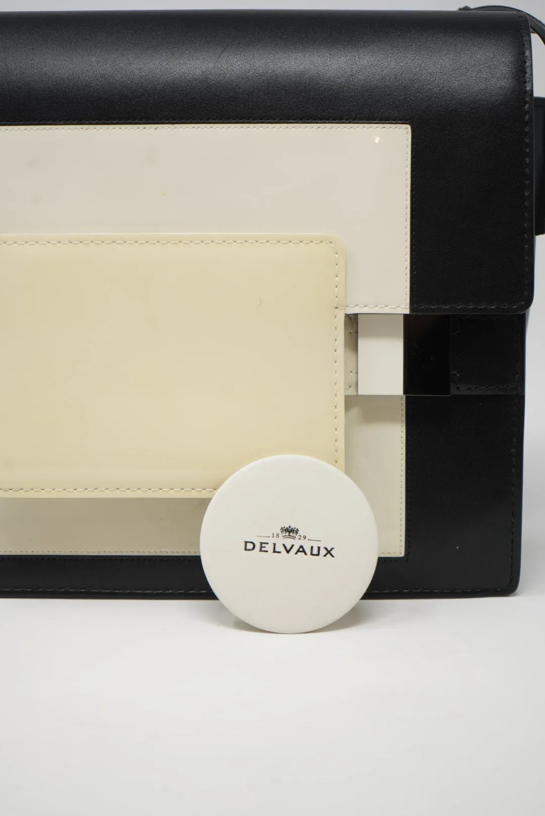 Delvaux Madame Shoulder Bag Black/White with Mirror