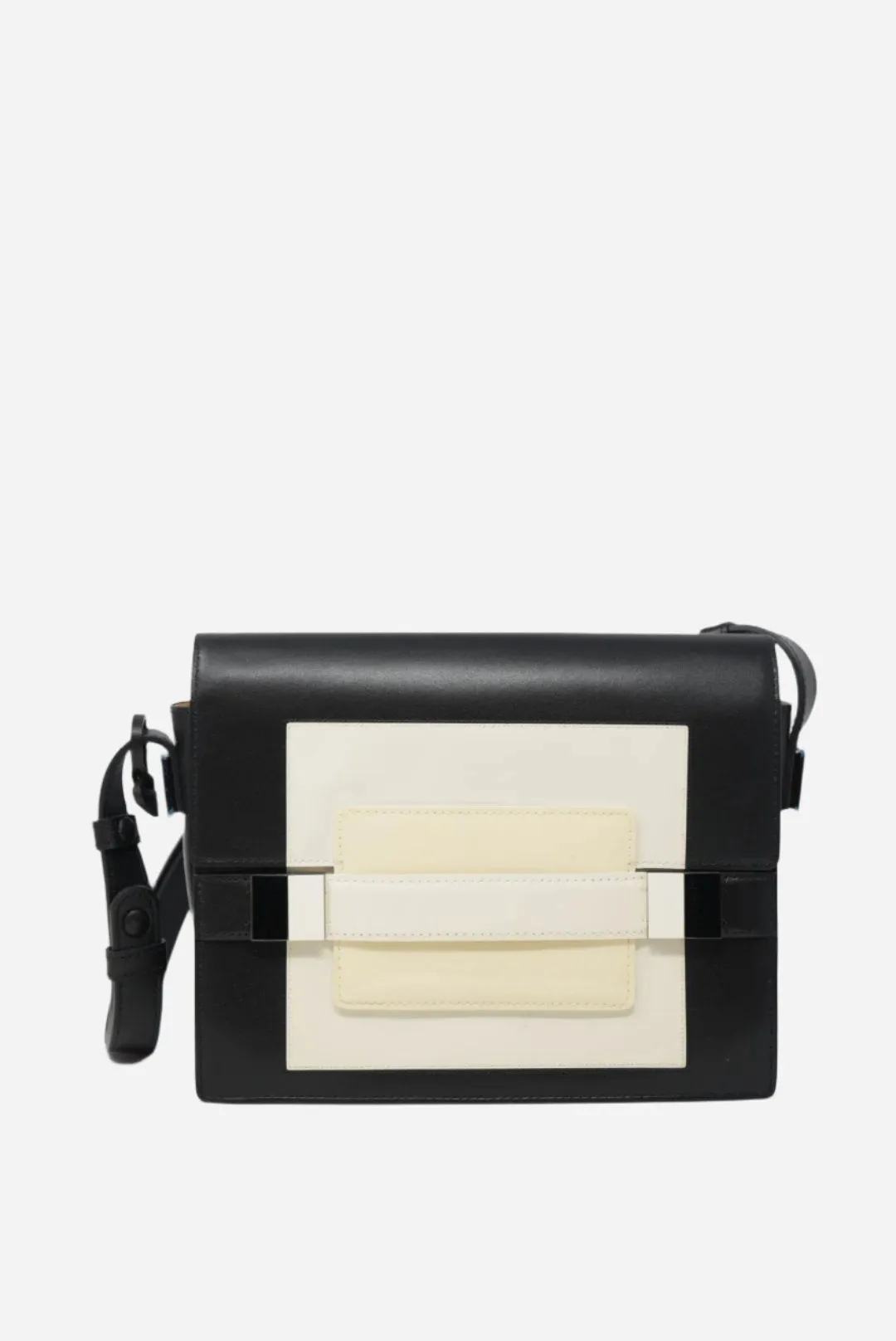 Delvaux Madame Shoulder Bag Black/White with Mirror