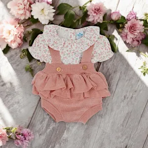 Dusky Pink Knitted Dungaree & Blouse Set