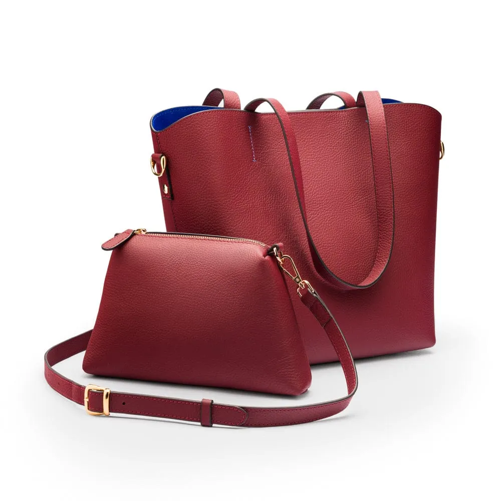 Emma 2 in 1 Leather Tote Bag - Burgundy