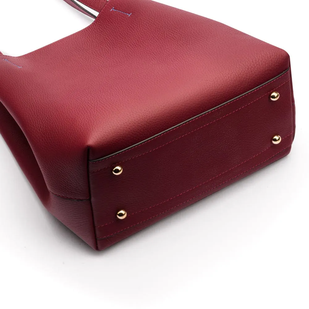 Emma 2 in 1 Leather Tote Bag - Burgundy