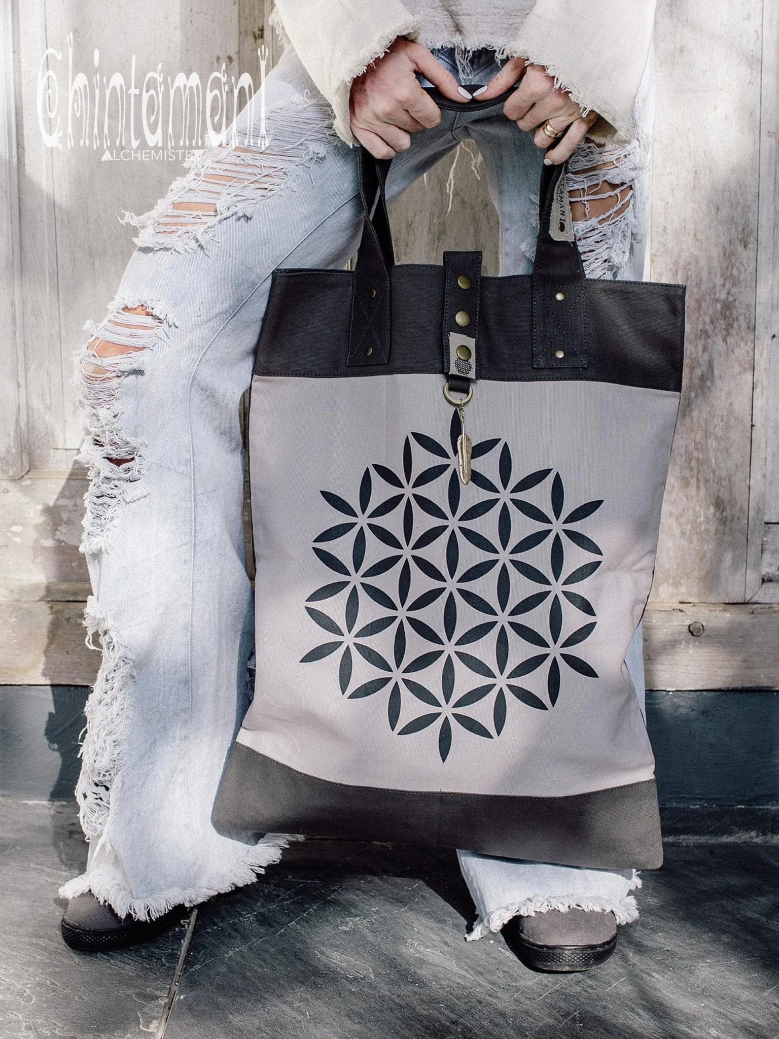 Flower Of Life Shopping Tote Bag / Reusable Market Canvas Hobo Bag