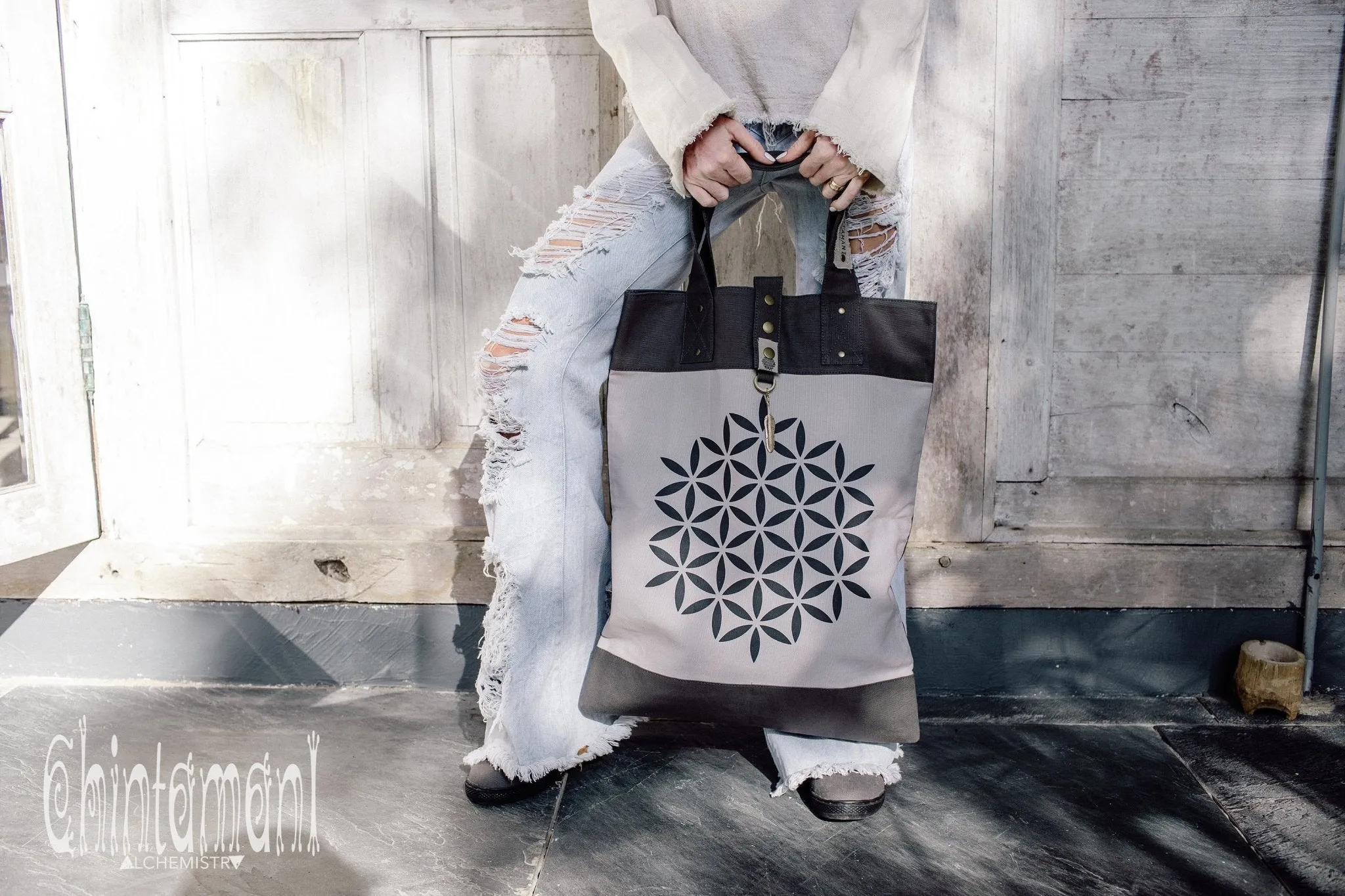 Flower Of Life Shopping Tote Bag / Reusable Market Canvas Hobo Bag