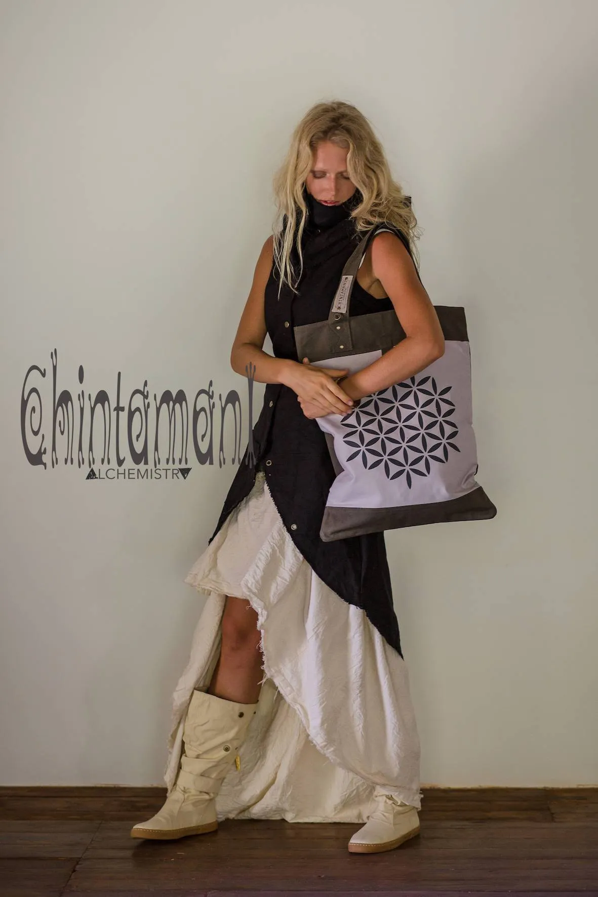 Flower Of Life Shopping Tote Bag / Reusable Market Canvas Hobo Bag