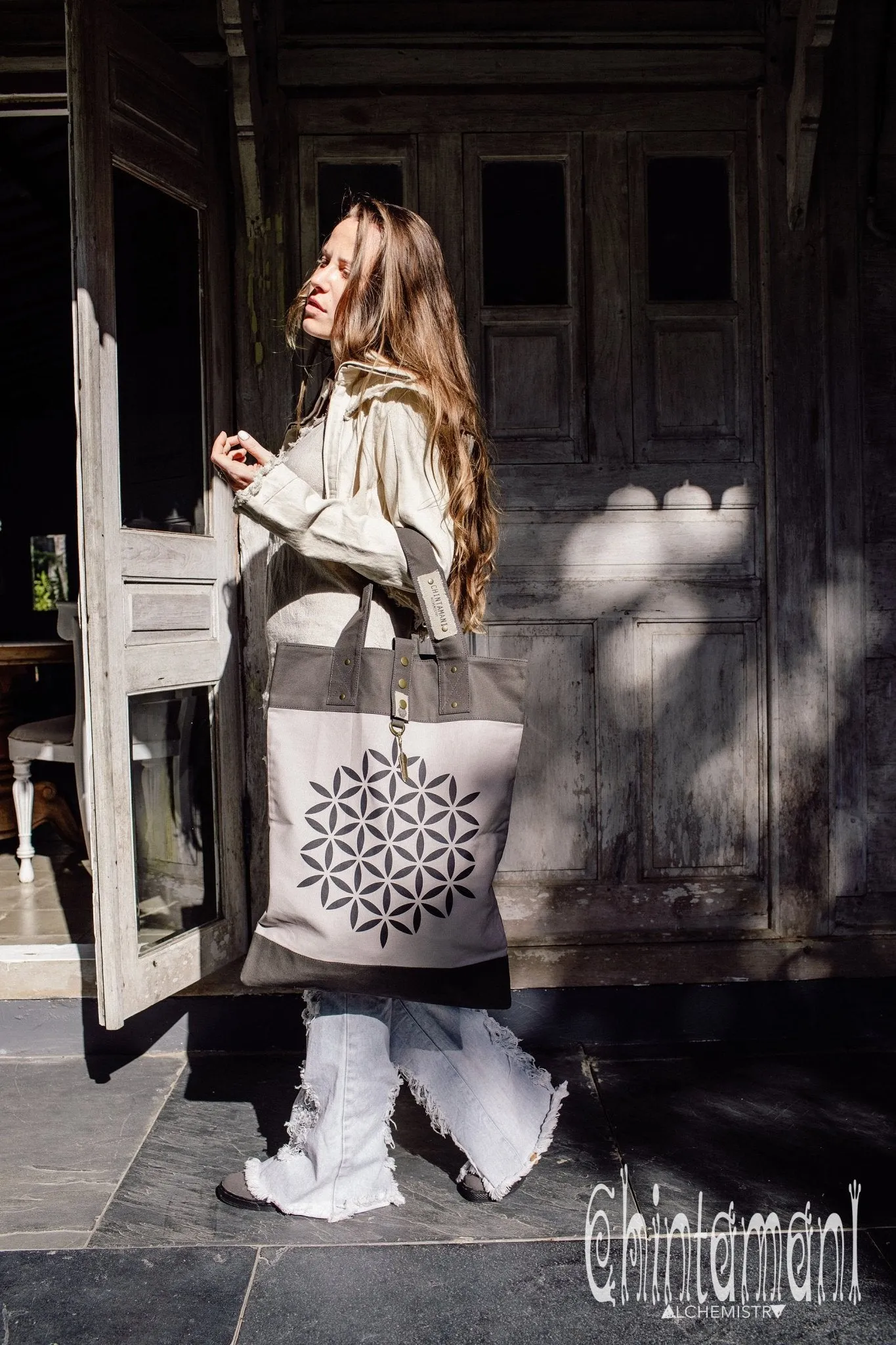 Flower Of Life Shopping Tote Bag / Reusable Market Canvas Hobo Bag