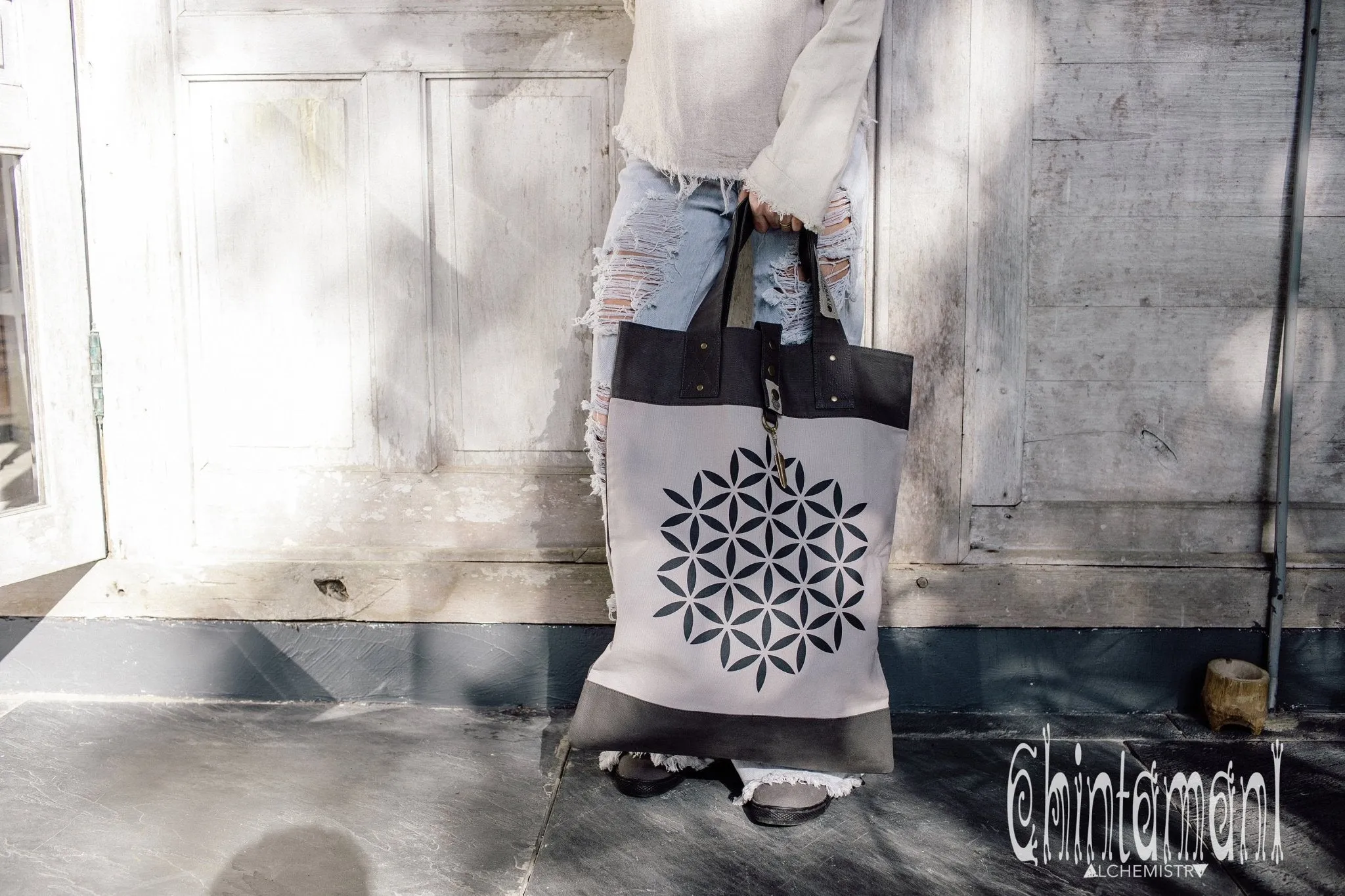 Flower Of Life Shopping Tote Bag / Reusable Market Canvas Hobo Bag