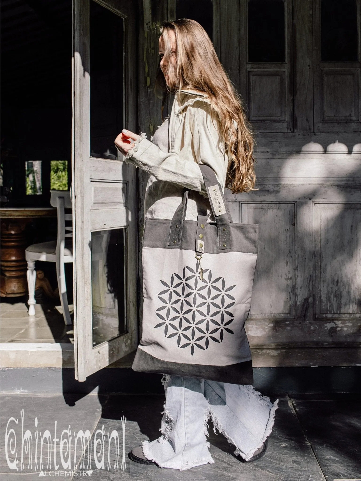 Flower Of Life Shopping Tote Bag / Reusable Market Canvas Hobo Bag