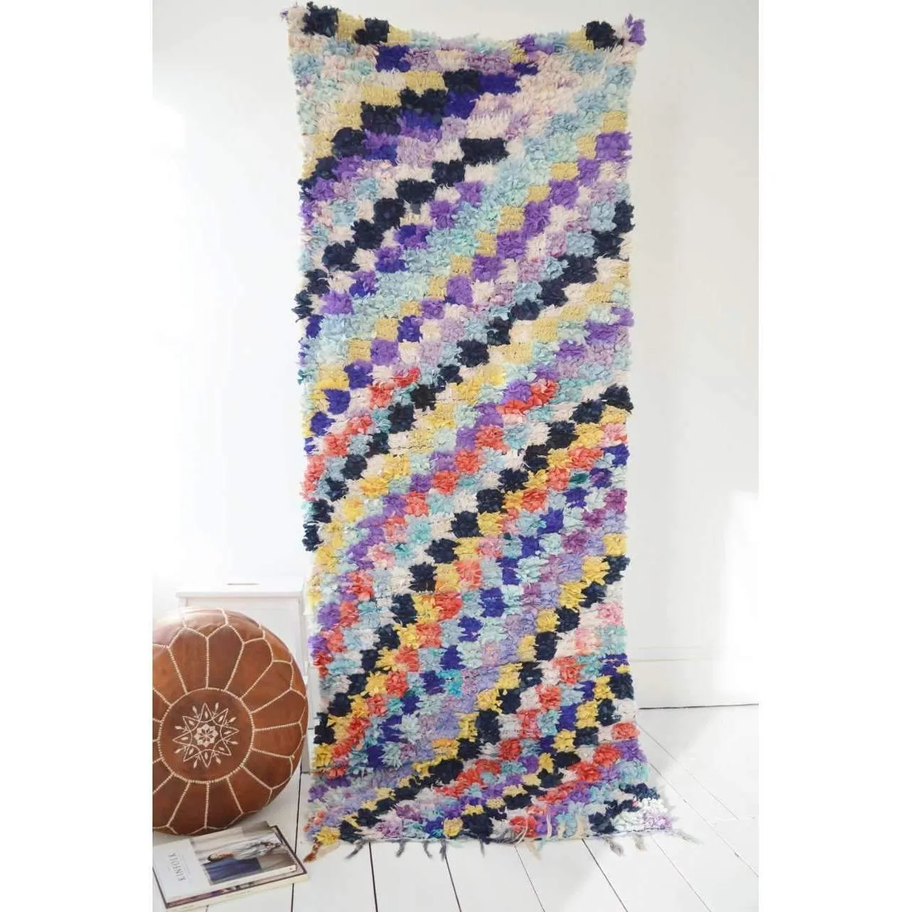 FREE SHIPPING>> Vintage Moroccan Boucherouite Rug, Beni Ouirain Rug,Moroccan Rug, Bohemian Rugs 35 x 98''
