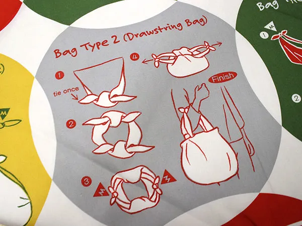 Furoshiki, Japanese Traditional Handkerchief Wrapping Cloth - Disaster Hood 15ways to tie pattern