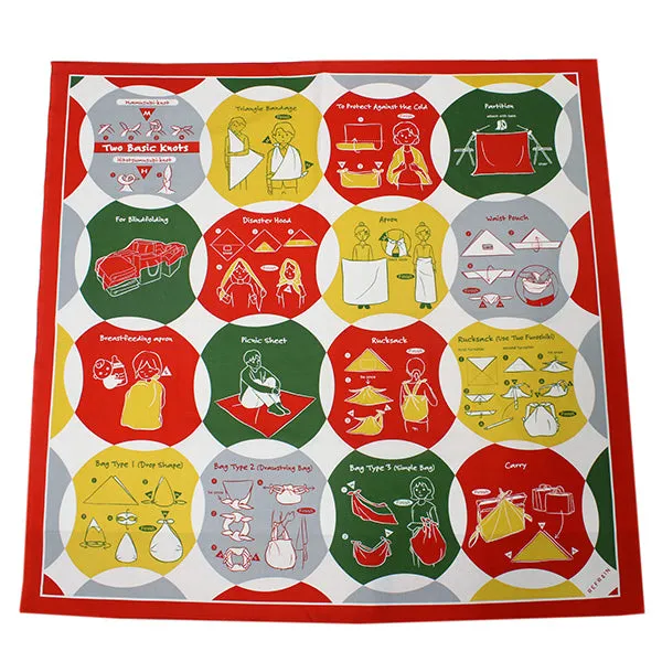 Furoshiki, Japanese Traditional Handkerchief Wrapping Cloth - Disaster Hood 15ways to tie pattern