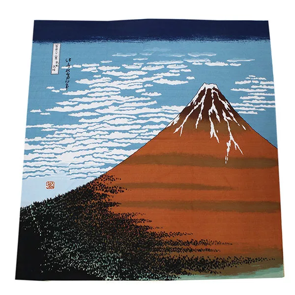 Furoshiki, Japanese Traditional Handkerchief Wrapping Cloth -  Ukiyoe Series Red Mt. Fuji Pattern