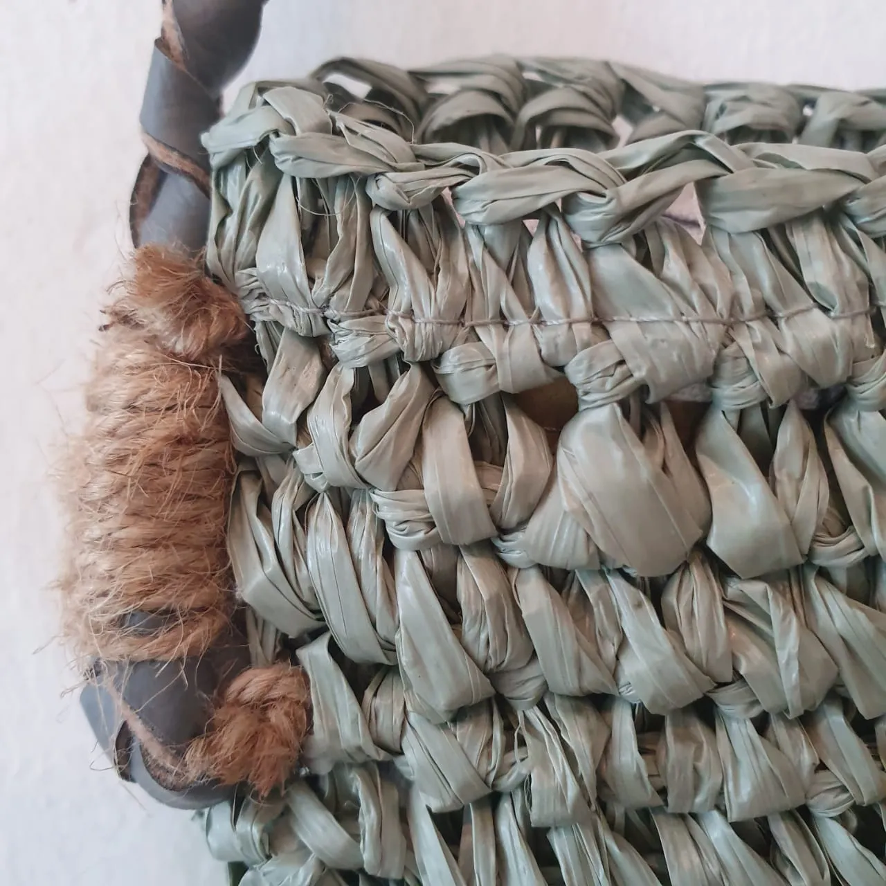 Green & Pink Woven Raffia Shoulder Bag