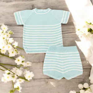 Green & White Knitted Short Set
