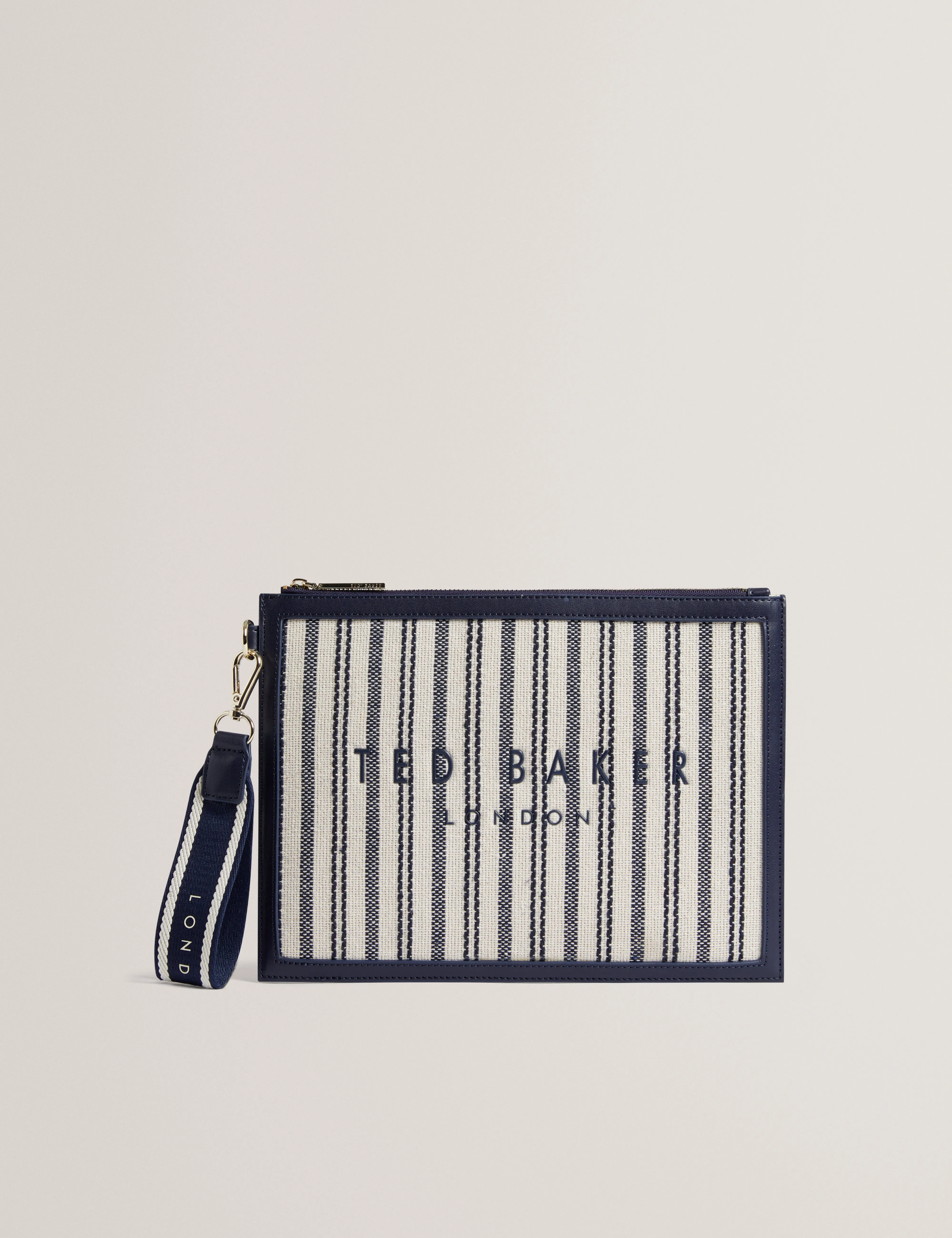 Hayss Striped Canvas Webbing Pouch Navy