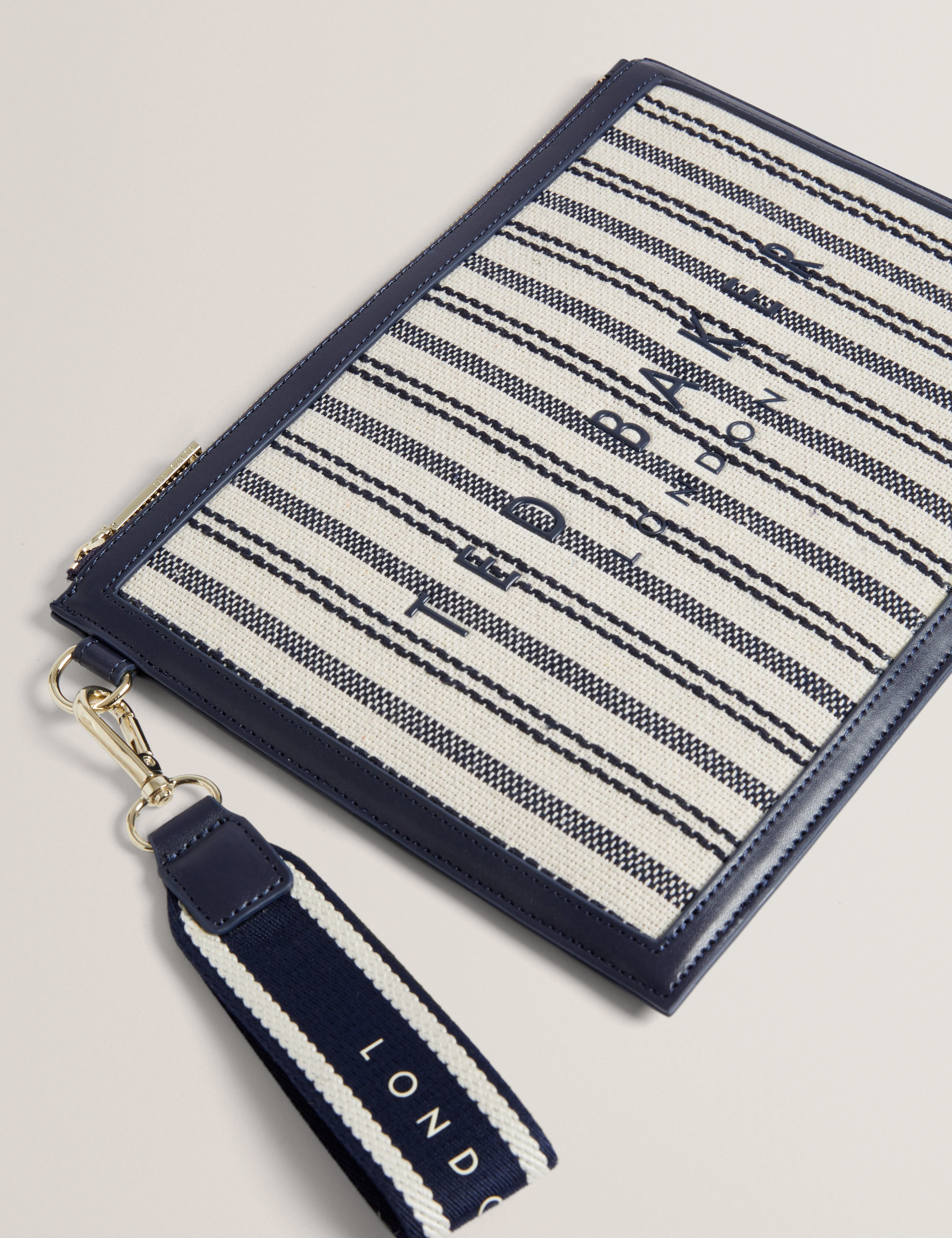 Hayss Striped Canvas Webbing Pouch Navy