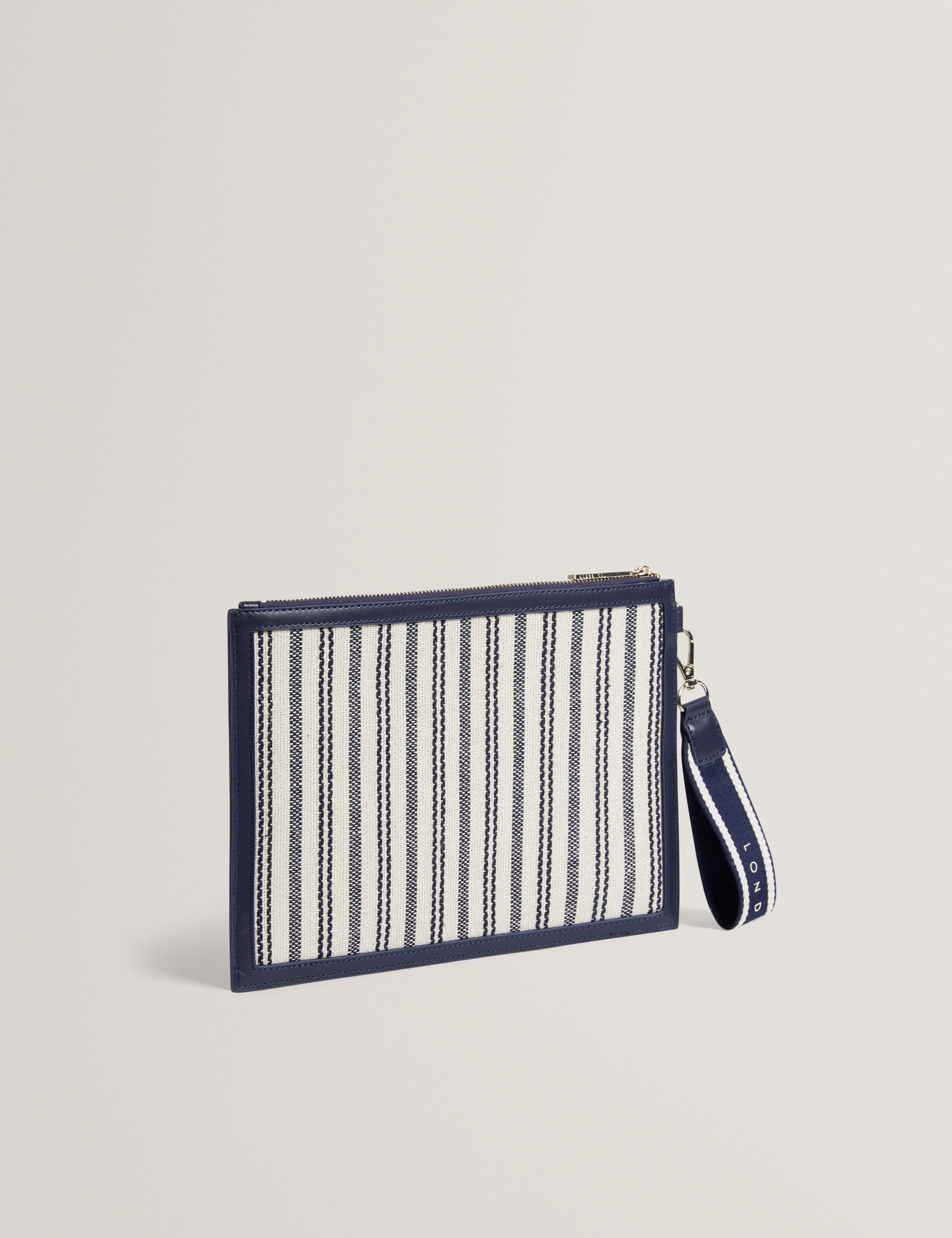 Hayss Striped Canvas Webbing Pouch Navy