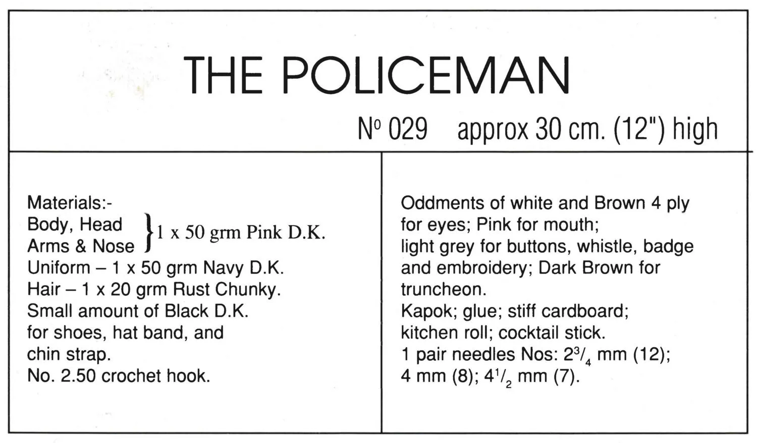 Knitted Policeman Pattern, Soft Toy Pattern, Instant Download