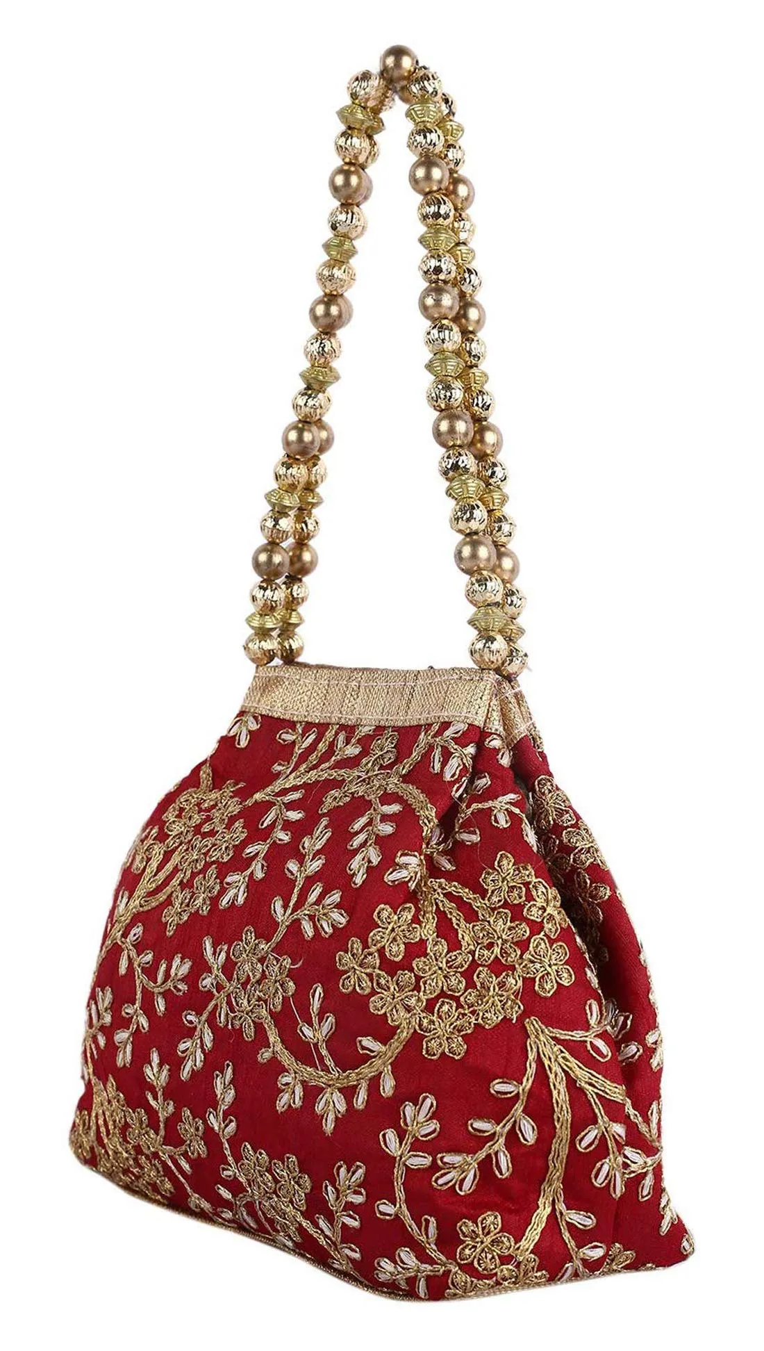 Kuber Industries 2 Pieces Polyester Embroidered Woman Potli Bag, Maroon & Cream - CTKTC031400