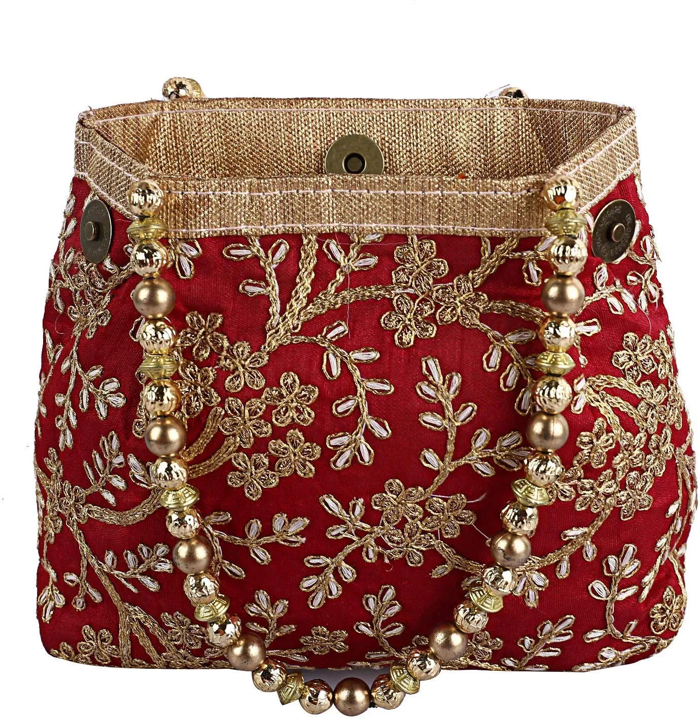 Kuber Industries 2 Pieces Polyester Embroidered Woman Potli Bag, Maroon & Cream - CTKTC031400