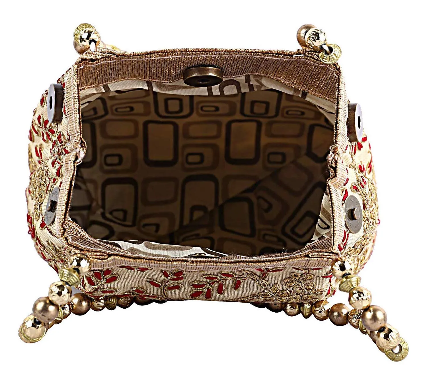 Kuber Industries 2 Pieces Polyester Embroidered Woman Potli Bag, Maroon & Cream - CTKTC031400