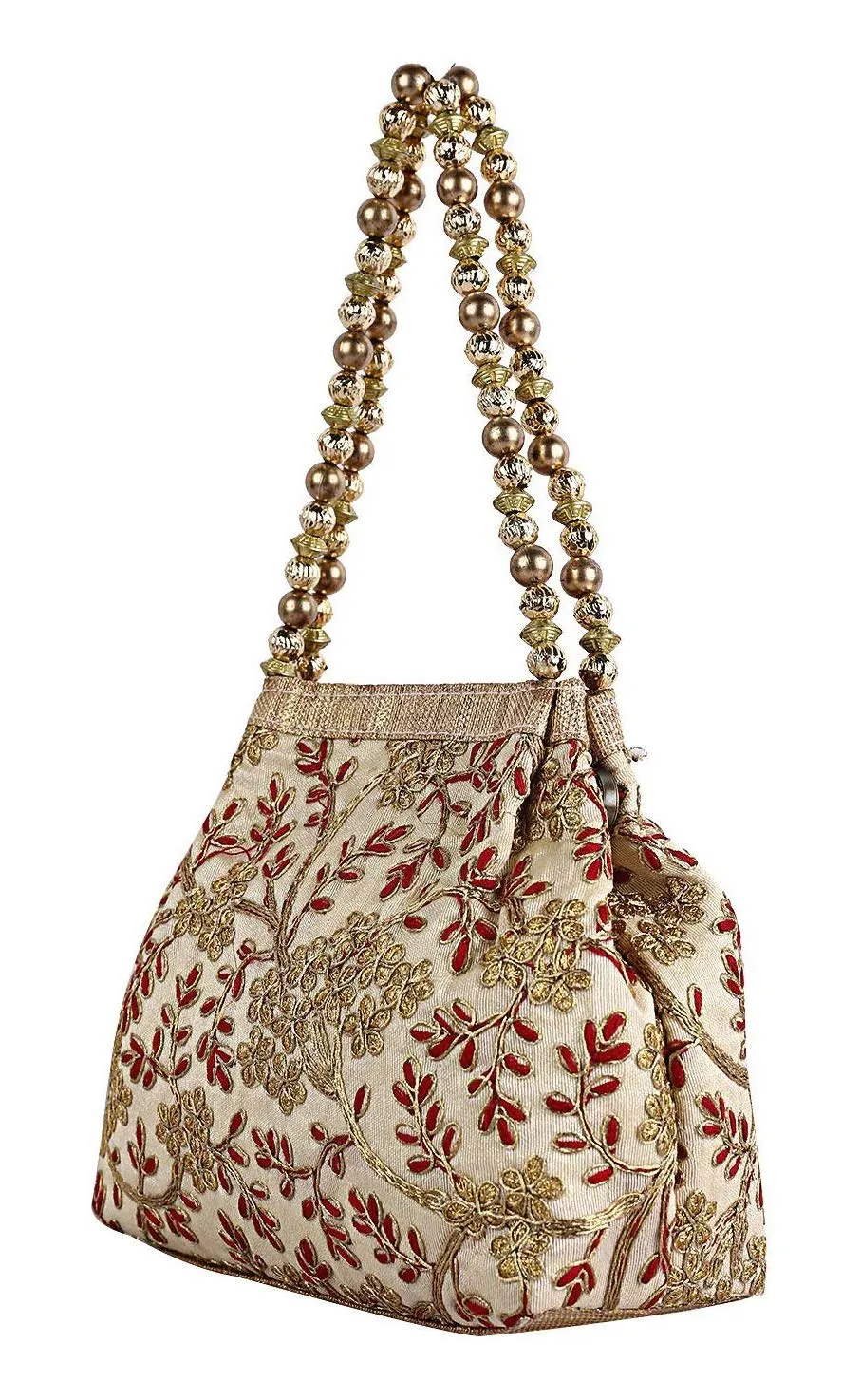 Kuber Industries 2 Pieces Polyester Embroidered Woman Potli Bag, Maroon & Cream - CTKTC031400