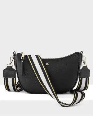 Layla Zip Top Curved Crossbody   Metallic Stripe Strap