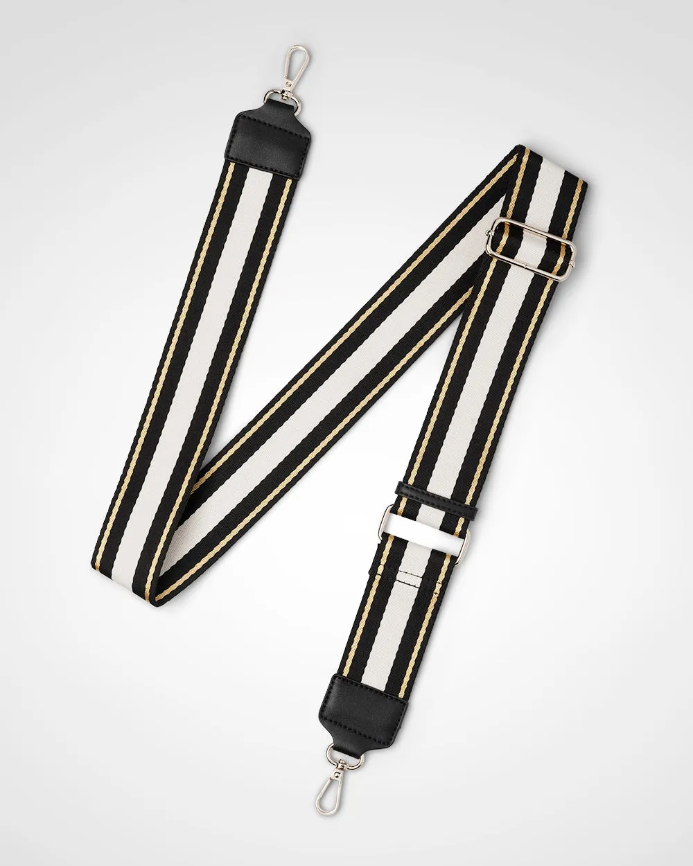 Layla Zip Top Curved Crossbody   Metallic Stripe Strap