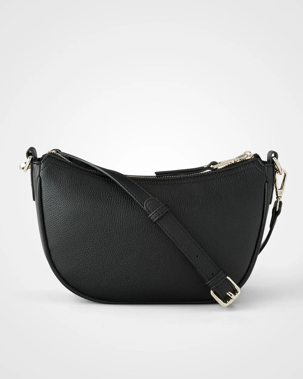 Layla Zip Top Curved Crossbody   Metallic Stripe Strap
