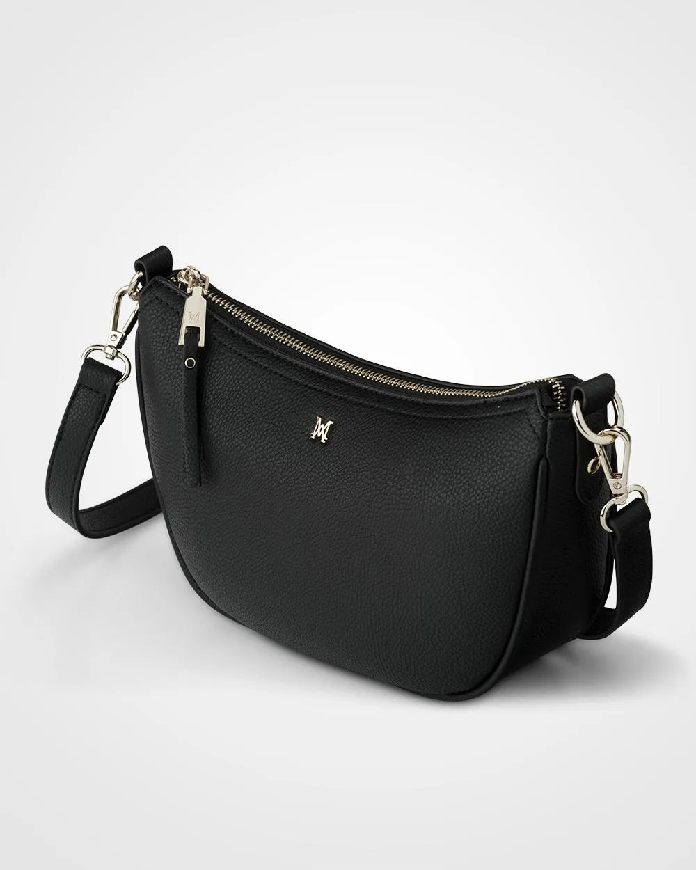 Layla Zip Top Curved Crossbody   Metallic Stripe Strap