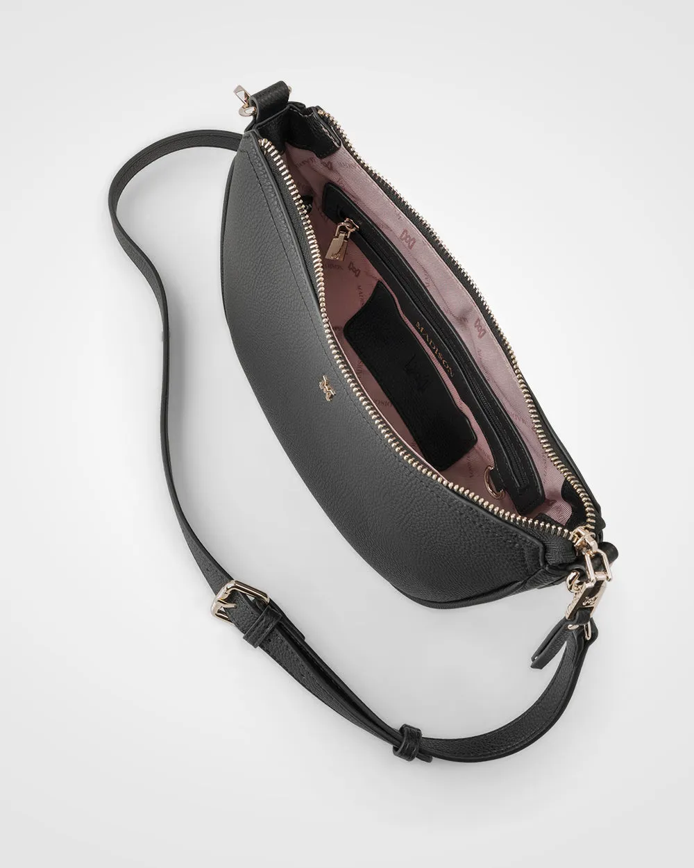 Layla Zip Top Curved Crossbody   Metallic Stripe Strap