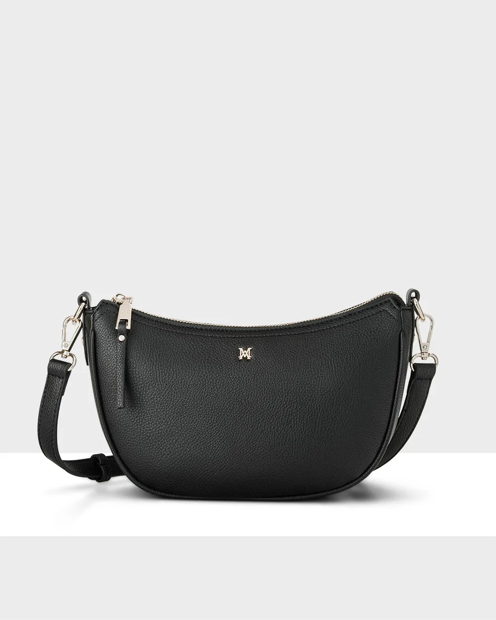 Layla Zip Top Curved Crossbody   Metallic Stripe Strap