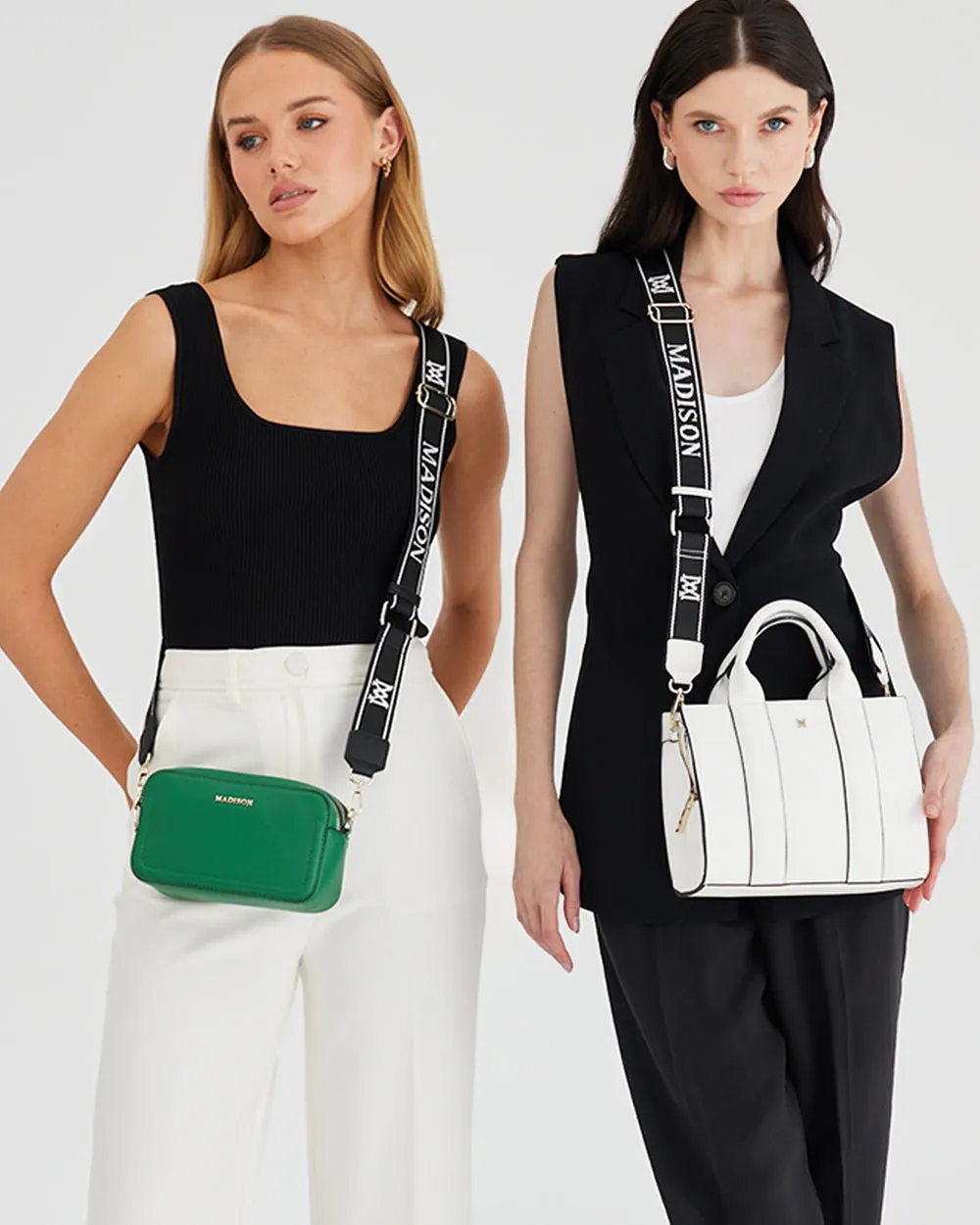 Maddie Double Zip Camera Crossbody Bag   Monogram Stripe Bag Strap