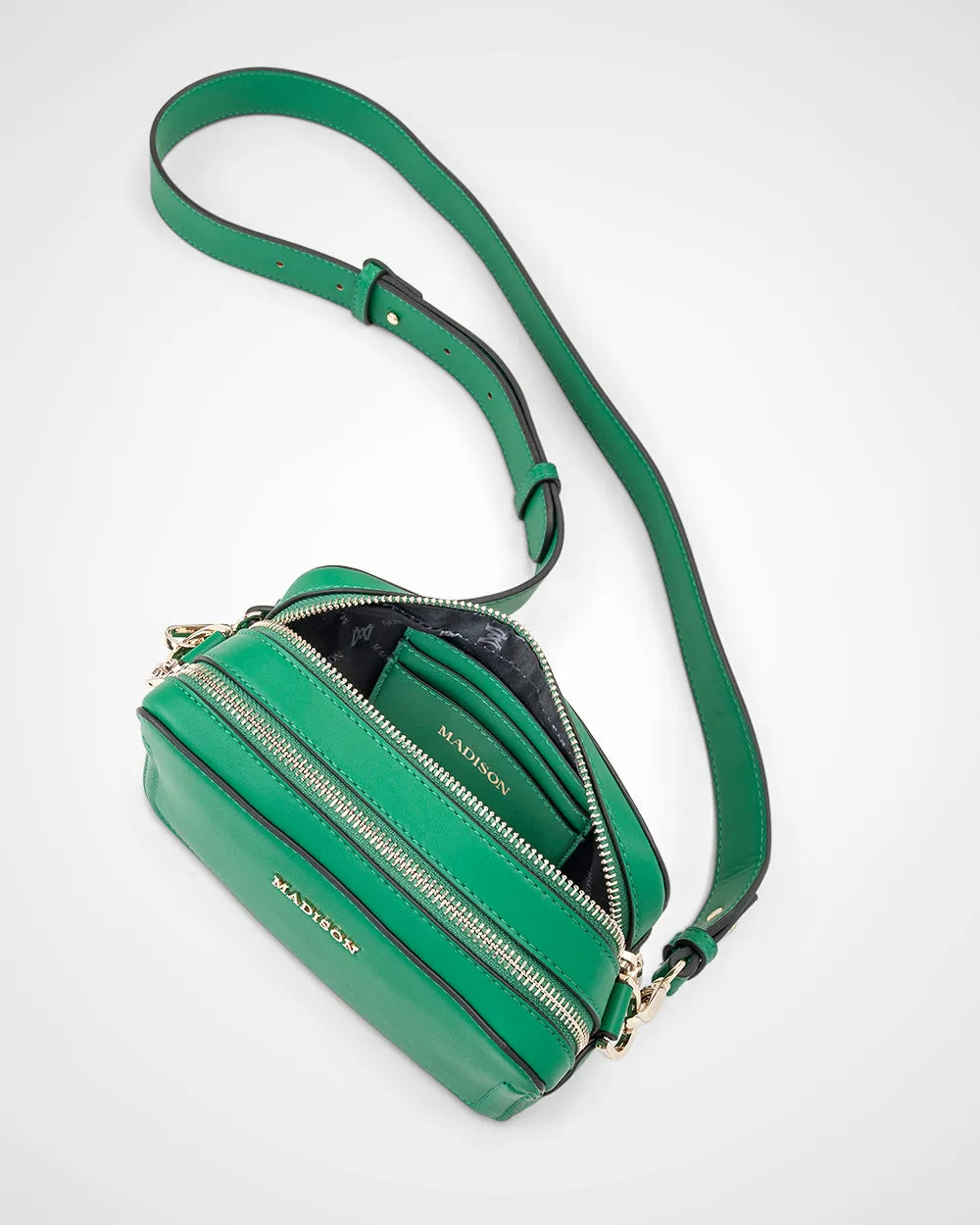 Maddie Double Zip Camera Crossbody Bag   Monogram Stripe Bag Strap