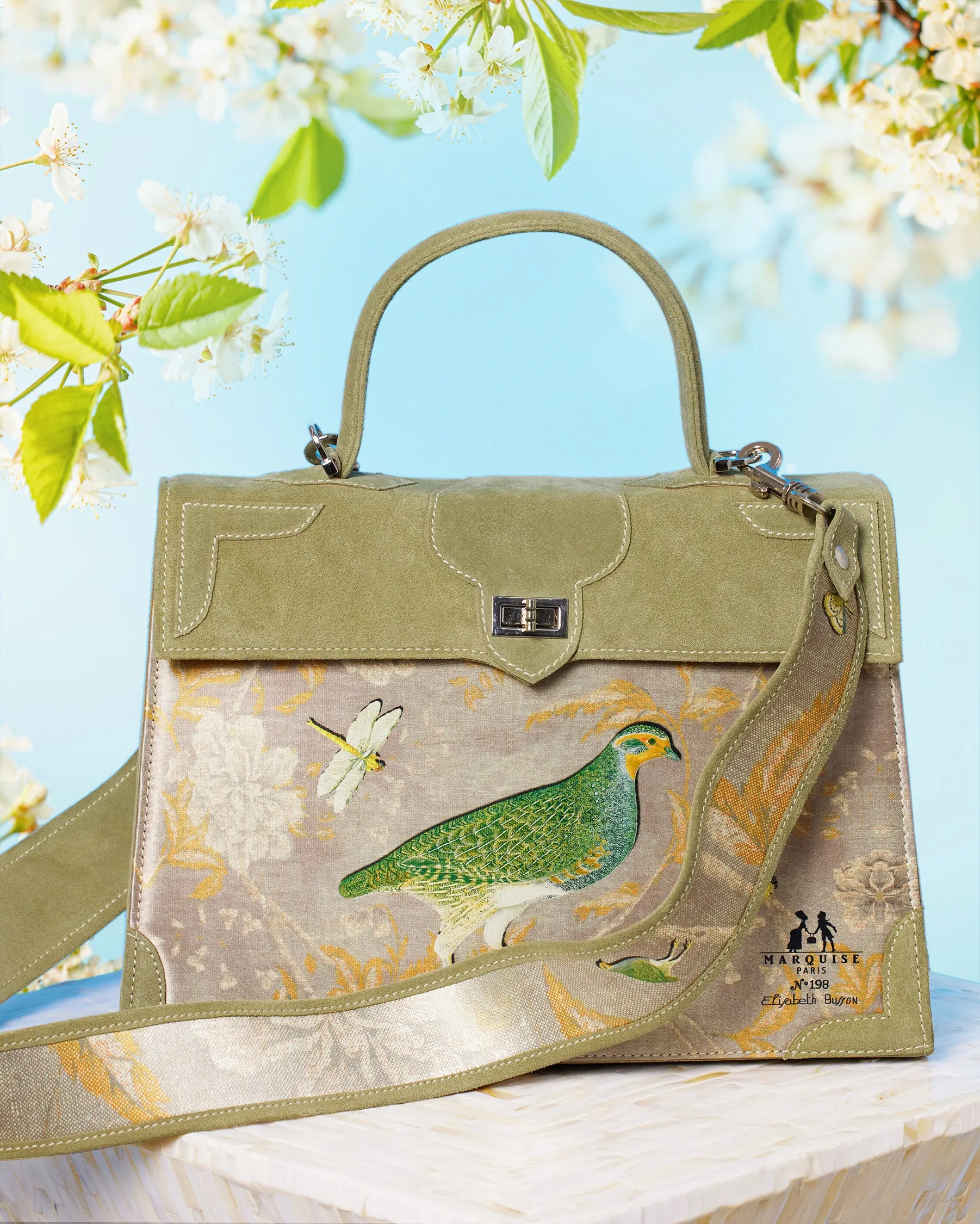 Marquise Paris Le Perdreau Top Handle Shoulder Bag in Moss Green