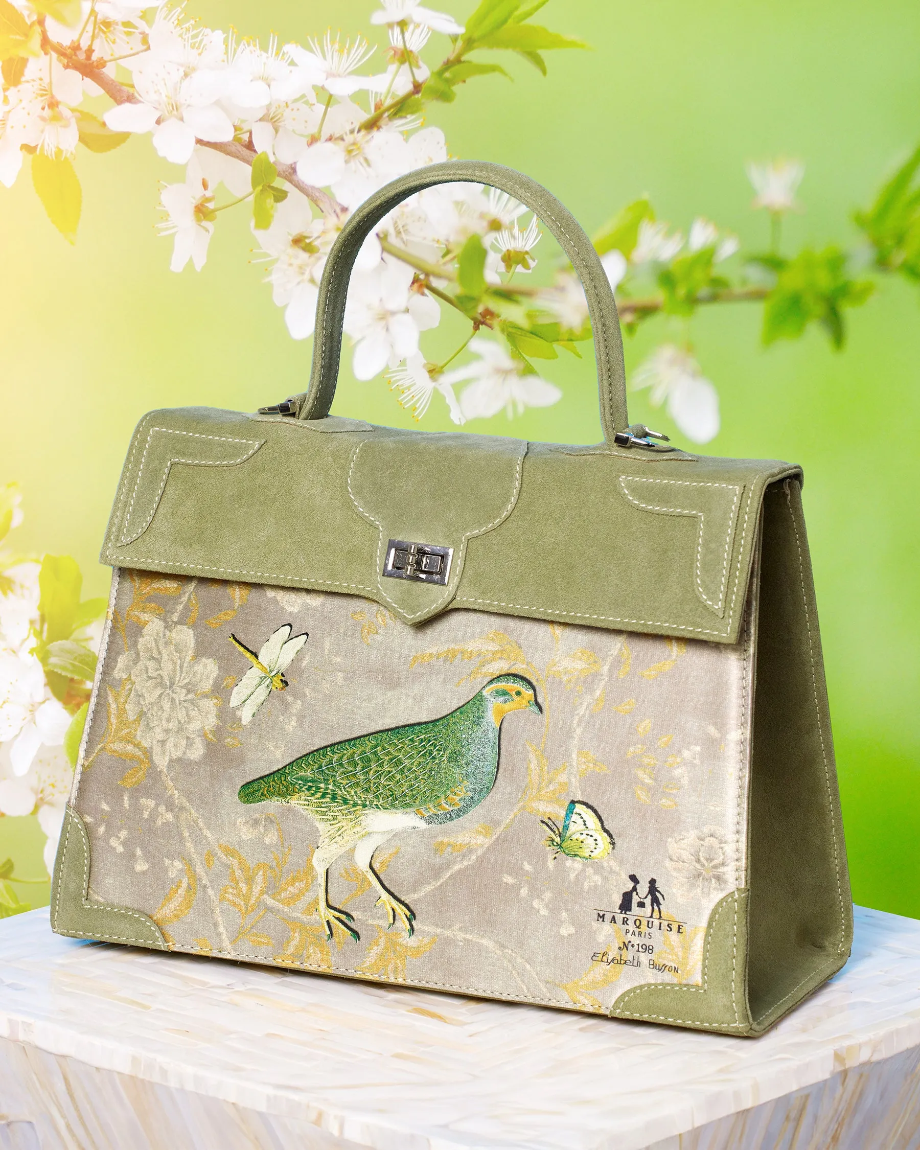 Marquise Paris Le Perdreau Top Handle Shoulder Bag in Moss Green