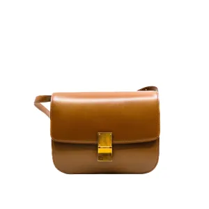 Medium Camel Classic Box In Calfskin Leather Bag GHW