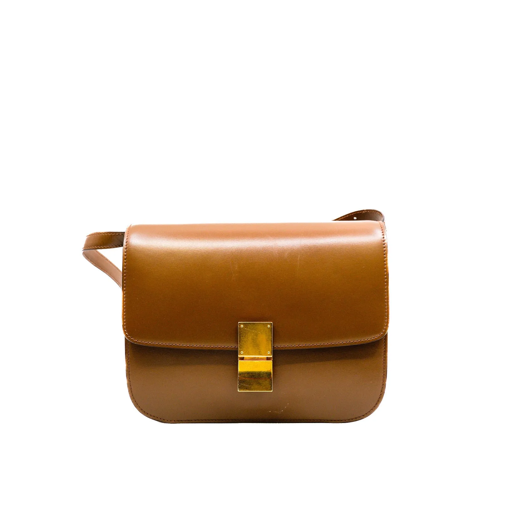 Medium Camel Classic Box In Calfskin Leather Bag GHW