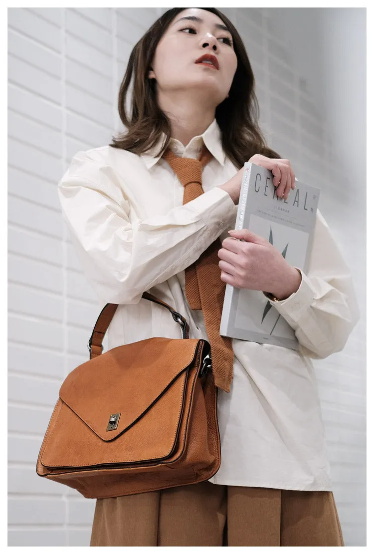 Modern Womens Brown Leather Satchels Leather Messenger Bag For Women