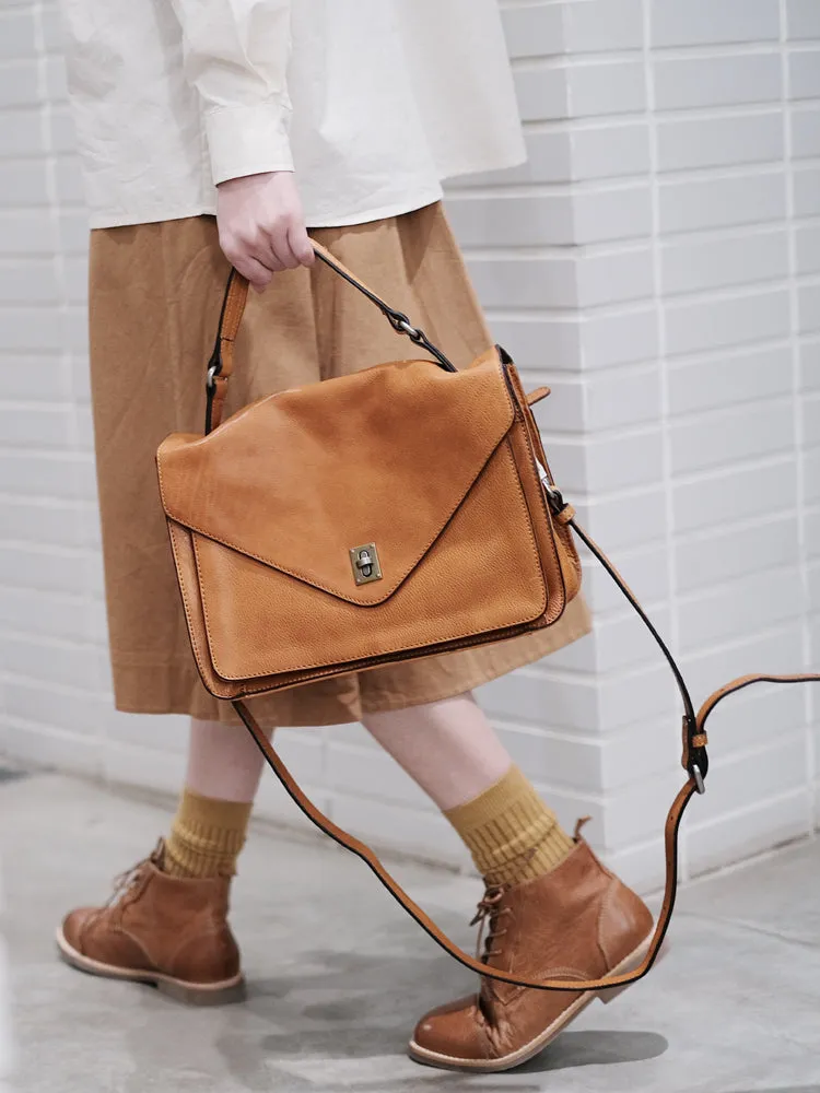 Modern Womens Brown Leather Satchels Leather Messenger Bag For Women