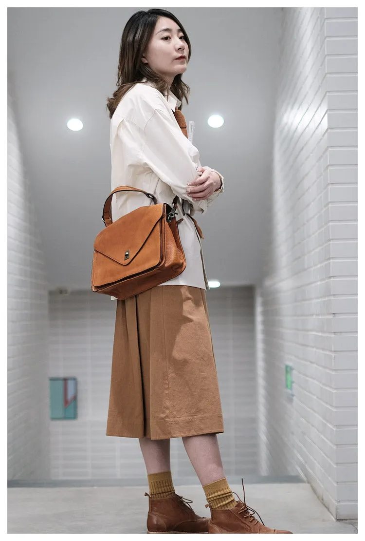 Modern Womens Brown Leather Satchels Leather Messenger Bag For Women