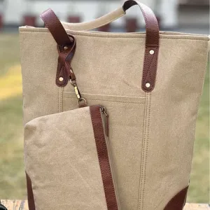 Mona B - Women Canvas Handbag for Women Tote Bag for Grocery, Shopping, Travel: Brown, Large
