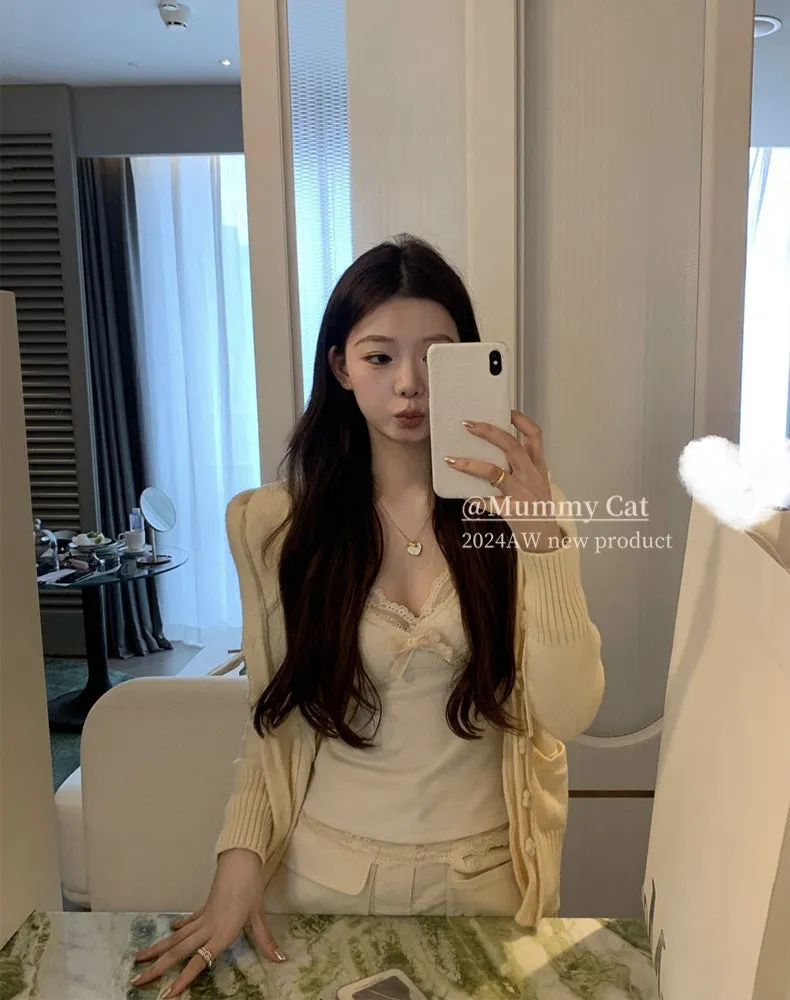 [Mummy Cat] My Spoiled Angel Lace Bow Knitted Top