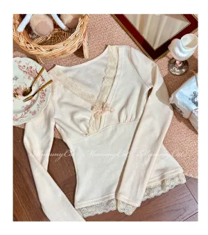 [Mummy Cat] My Spoiled Angel Lace Bow Knitted Top